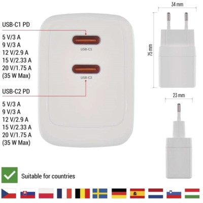 Зарядное устройство EMOS V03G35 2xUSB-C 15W GaN (V03G35) Винница - изображение 7