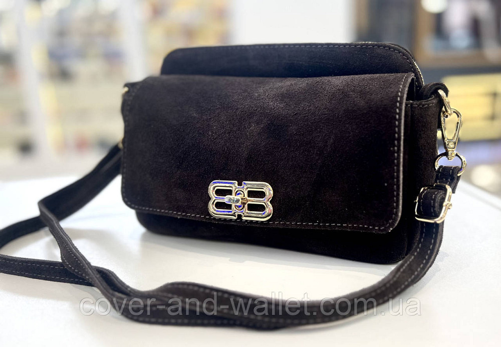 Замшевая женская сумка кросс-боди коричневого цвета Virginia Conti Киев - изображение 8