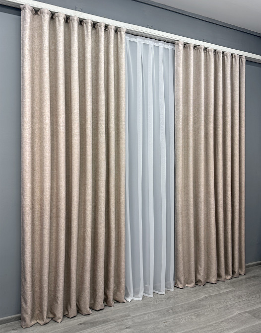 Комплект готовых штор VR-Textil ALORA-TON № 1874ш Бежевый 200х270см 2 шт (32-164) Киев - изображение 4