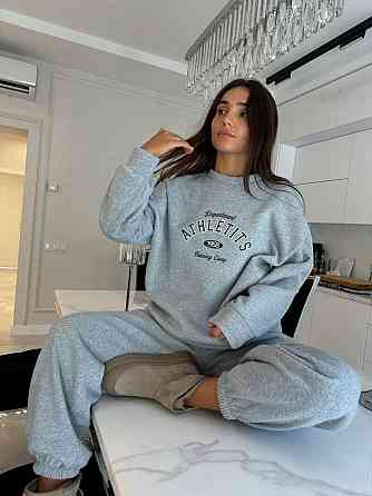 Жіночий теплий костюм двійка у спортивному стилі з накатом тринитка на флісі Одеса