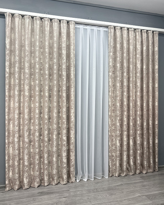 Комплект готовых штор VR-Textil Жаккард Sultan YL № 1206ш Серо-бежевый 100х270 см 2 шт (31-506) Киев - изображение 12