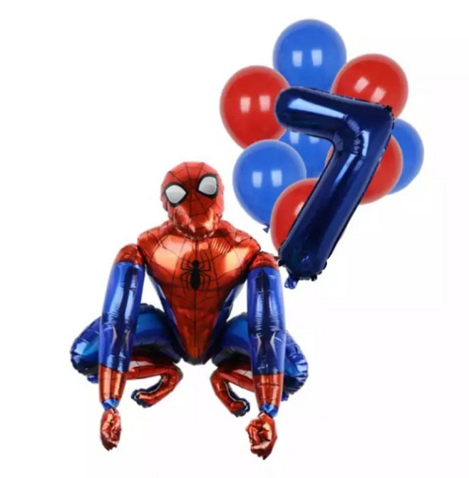 Кульки Спайдермен та кулька цифра 7 фольговані 10 кульок 32 дюйма різнобарвний Київ - фото 1