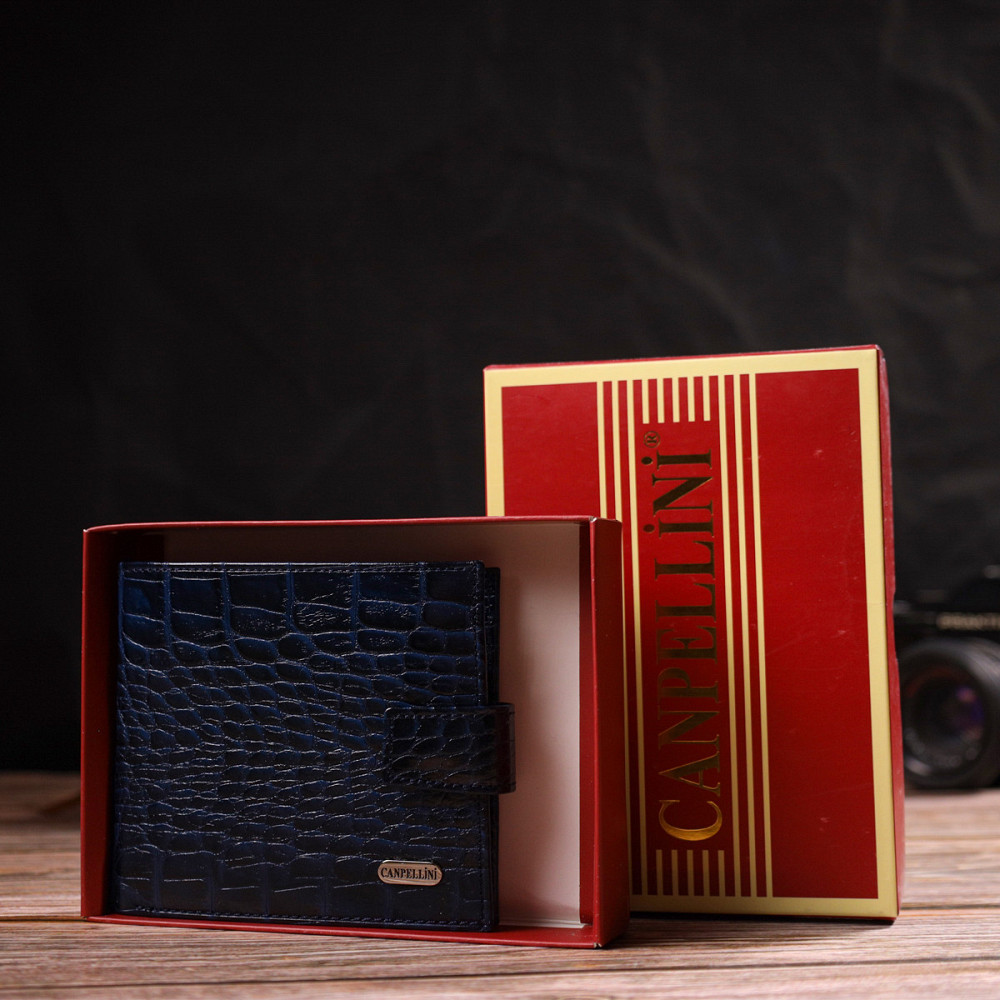 Мужской стильный кошелек горизонтального формата из натуральной кожи с тиснением под крокодила CANPELLINI Киев - изображение 10