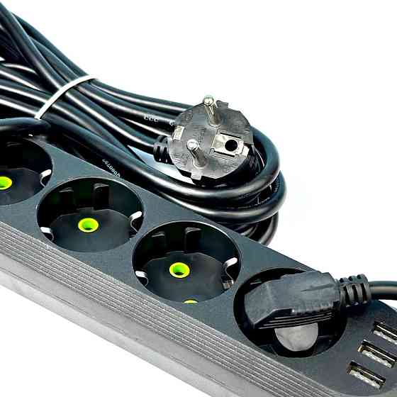 Подовжувач мережевий UA Power F05U, 3USB, 5 розеток, 6 м, чорний Вінниця