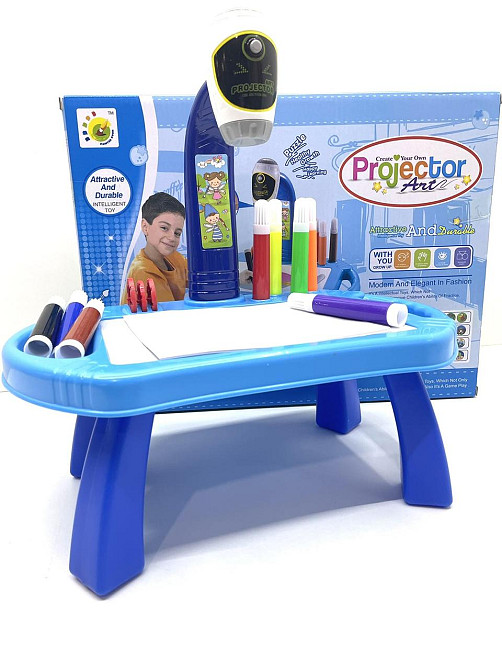 Столик для малювання з проектором 4 диски з картинками фломастери 8 штук Блакитний (22088-17AB) Чернигов - изображение 5