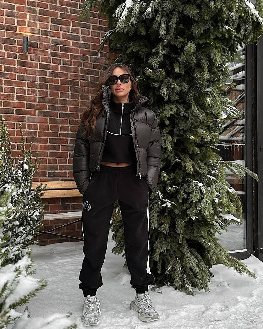 Жіночий теплий прогулянковий костюм-двійка з кантом тринитка на флісі Чорний, 42/44 Одеса - фото 2