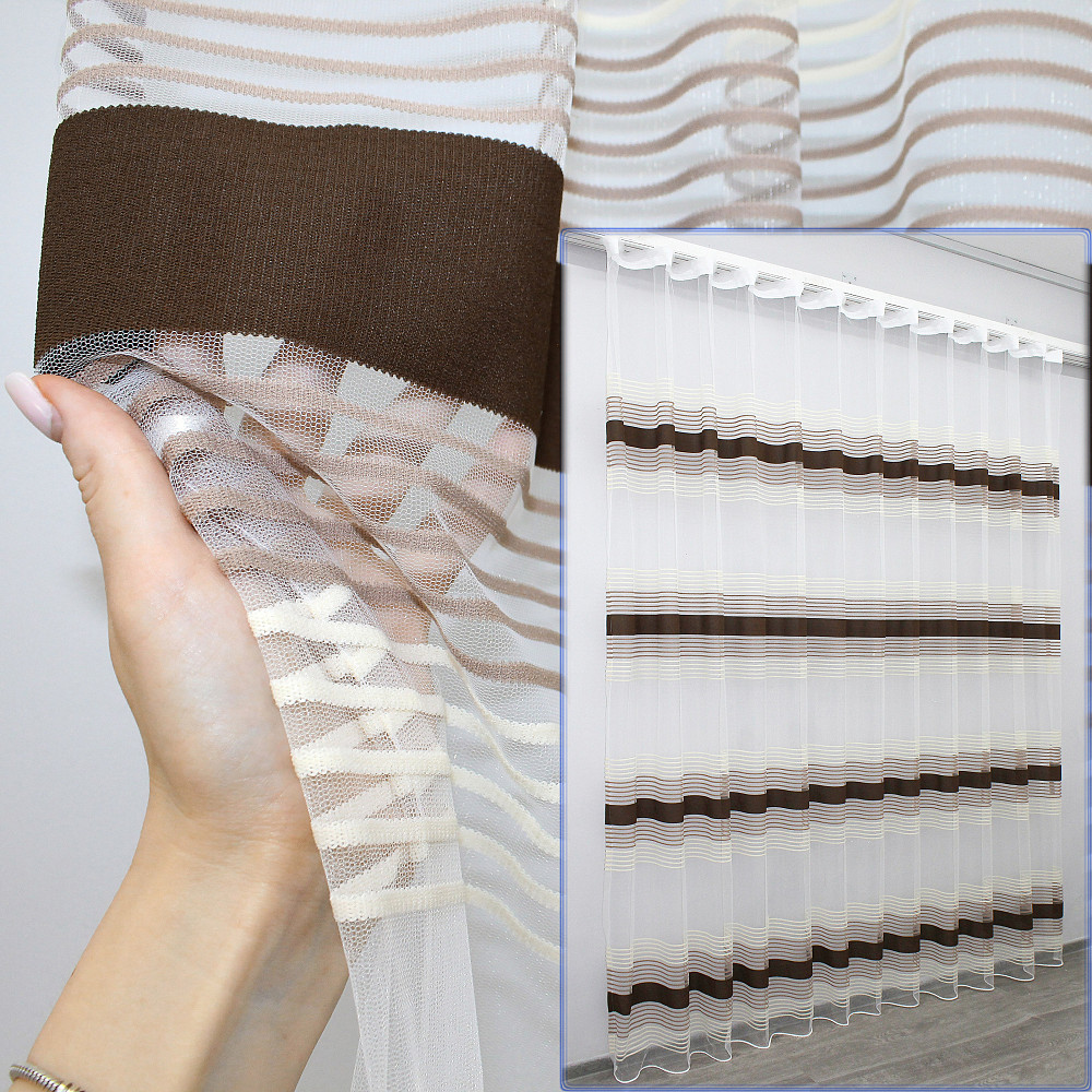 Тюль VR-Textil 1309т Терція Фатин смужки Венге з бежевим та какао 300х270 см (42-0008) Київ - фото 1
