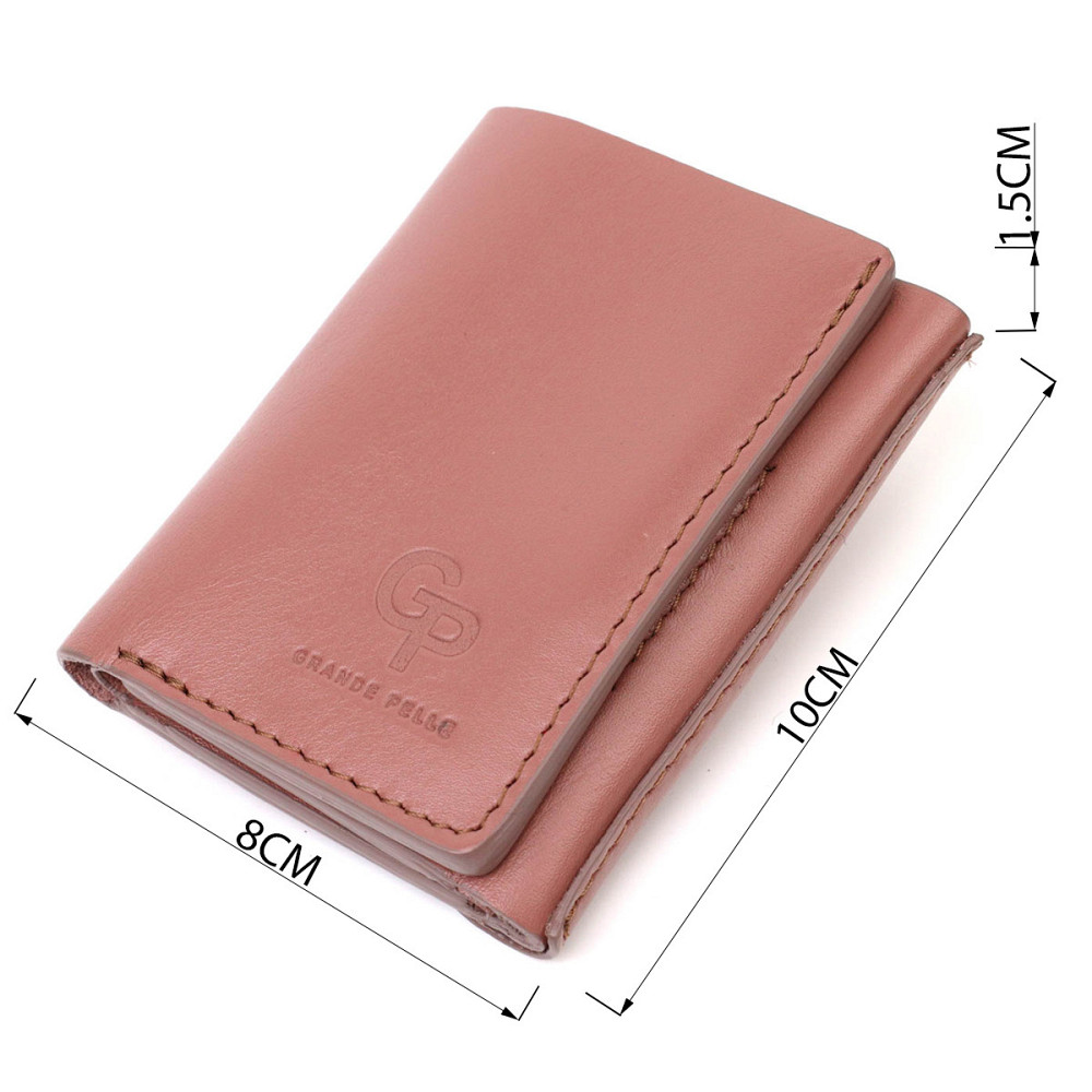 Вертикальное небольшое женское портмоне в три сложения GRANDE PELLE 16784 Пудровый Киев - изображение 3