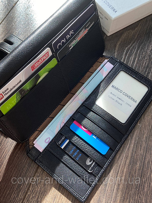 Місткий шкіряний гаманець-клатч чорного кольору Marco Coverna 1393 Київ - фото 9