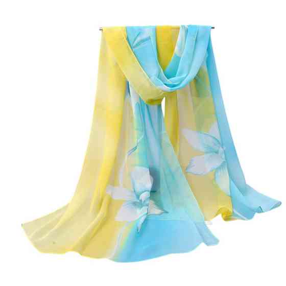Женский шарф с цветами 150 на 48 см желто-голубой Киев