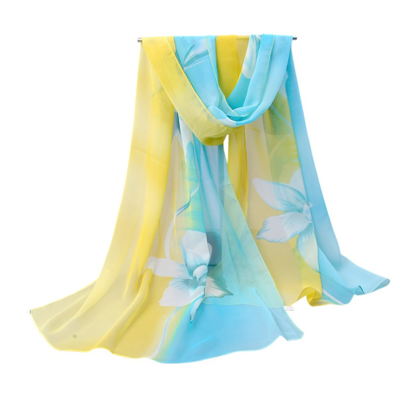 Женский шарф с цветами 150 на 48 см желто-голубой Киев - изображение 1