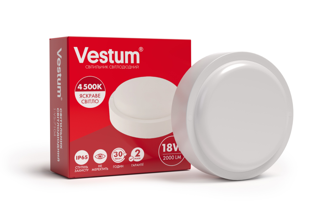 Світлодіодний круглий світильник ЖКГ Vestum 18W 4500K 220V 1-VS-7104 Київ - фото 1