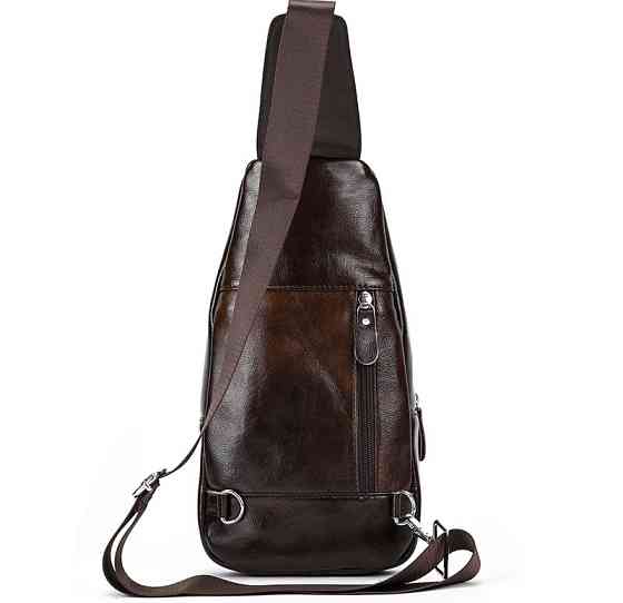 Чоловічий коричневий шкіряний рюкзак-слінг TIDING BAG Київ