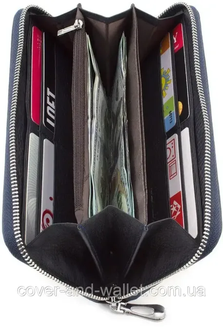 Женский голубой кожаный кошелек на молнии с ремешком ST Темно-синий Киев - изображение 3