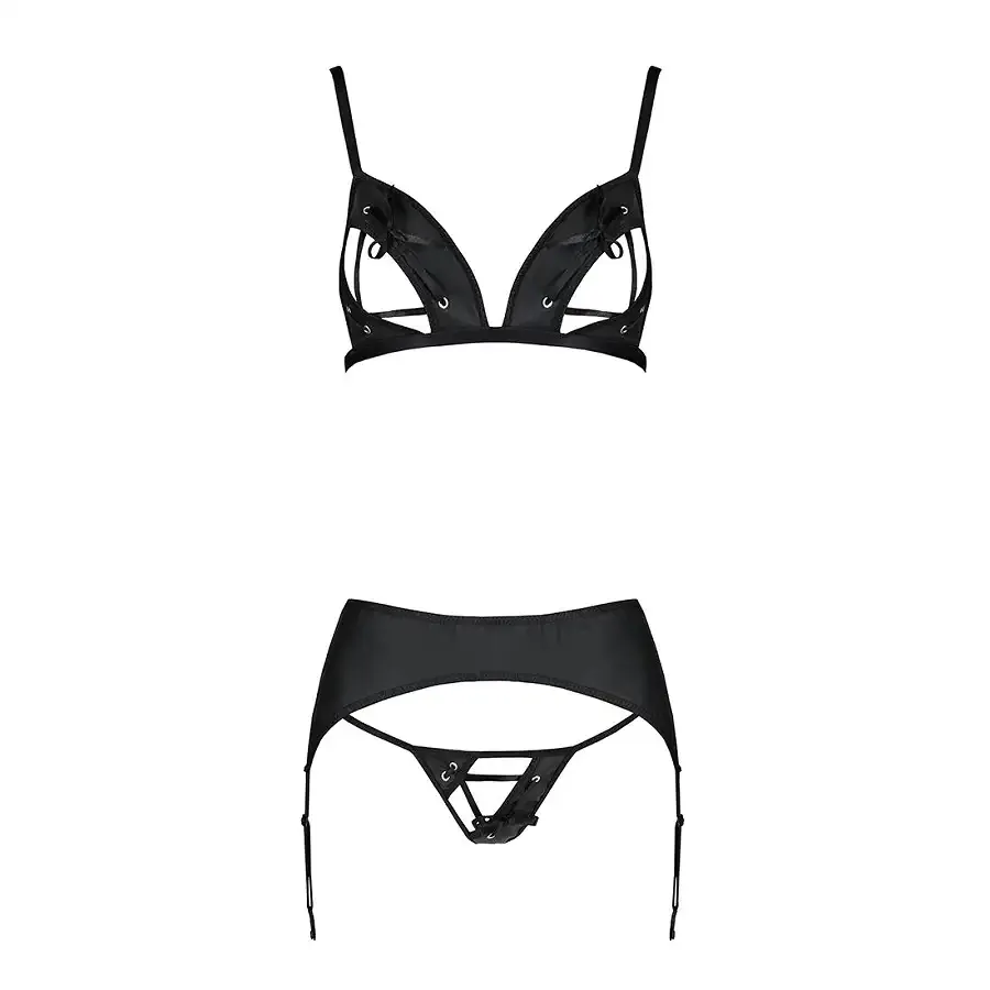 Комплект з екошкіри Passion MILEY SET S/M, black, трусики, бюстгальтер, пояс для панчіх Львов - изображение 3
