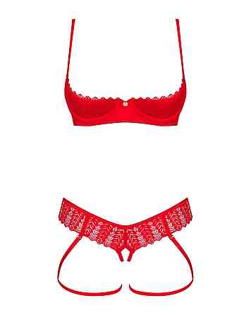 Комплект Obsessive Ingridia 2-pcs crotchless set XL/2XL, красный, с доступом, открытая грудь Sex Aura Киев