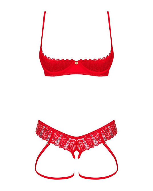 Комплект Obsessive Ingridia 2-pcs crotchless set XL/2XL, красный, с доступом, открытая грудь Sex Aura Киев - изображение 3