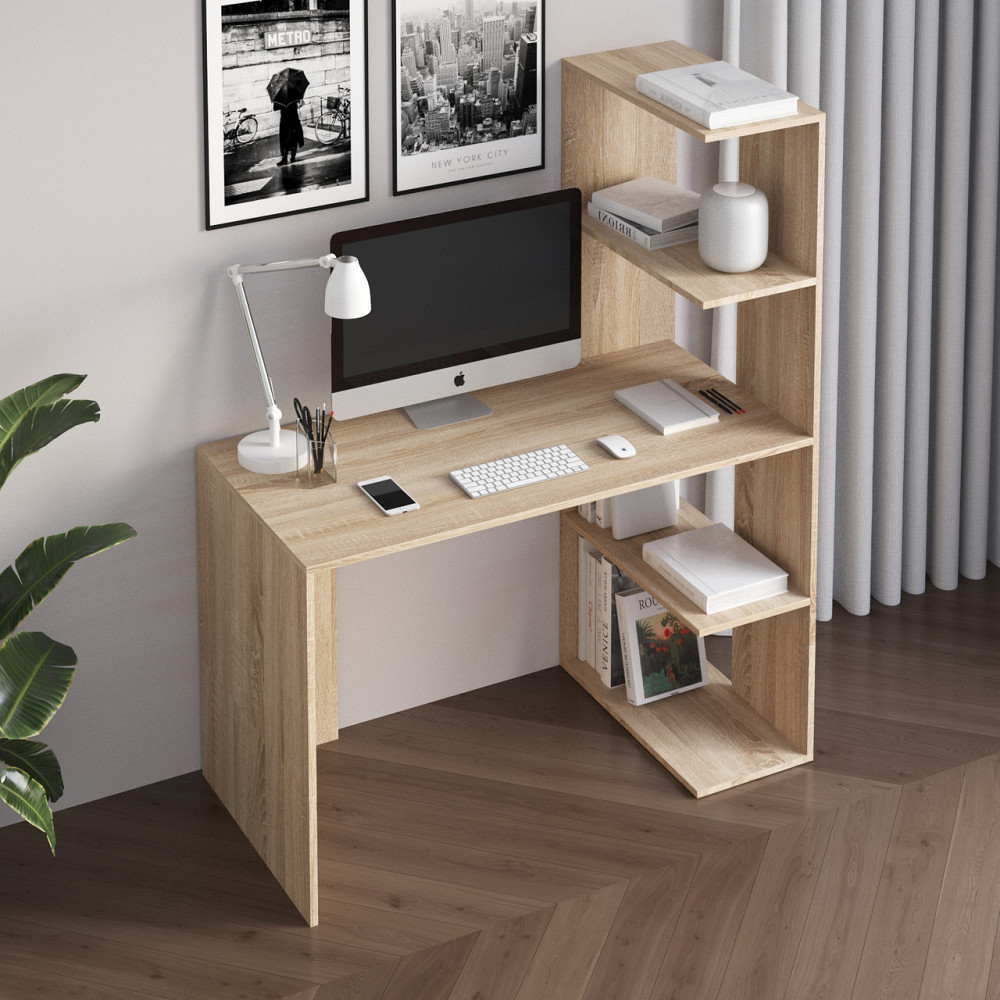 Комп’ютерний стіл VAYS M-17 Дуб Сонома, письмовий з боковим стелажем зправа, ЛДСП, 120×60×148 см - для дому, навчання, офісу Львів - фото 1