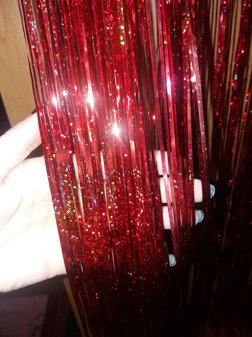 Дощик для ялинки з голограмою 1 м на 10 см червоний Київ - фото 1