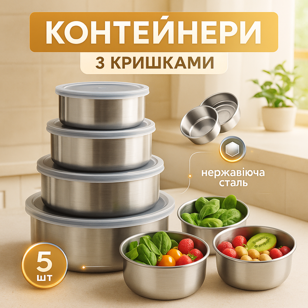 Набор пищевых контейнеров Unique UN-1515 5 шт из нержавеющей стали HN-14 Львов - изображение 20