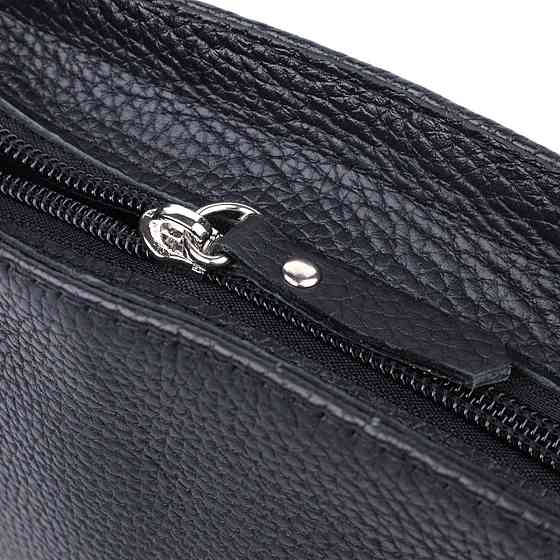 Жіноча сумка багет з ланцюжком і ремінцем який знімається з зернистої натуральної шкіри Shvigel 22837 Чорна Київ