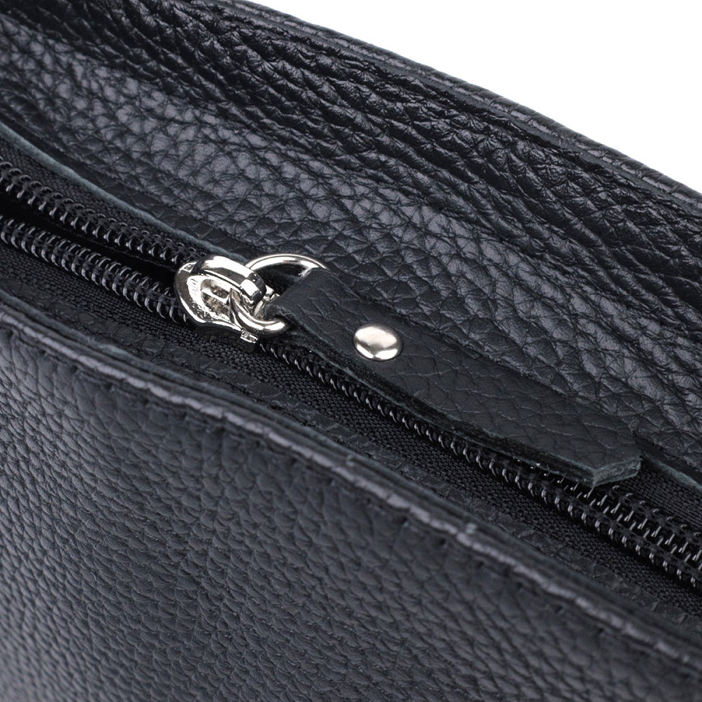 Жіноча сумка багет з ланцюжком і ремінцем який знімається з зернистої натуральної шкіри Shvigel 22837 Чорна Київ - фото 6