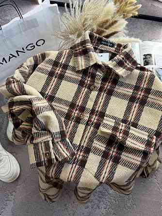 Жіноча тепла оверсайз сорочка в клітинку на ґудзиках кашемір Мокко Одеса