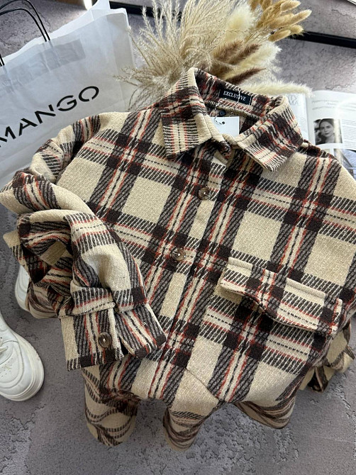 Жіноча тепла оверсайз сорочка в клітинку на ґудзиках кашемір Мокко Одеса - фото 3