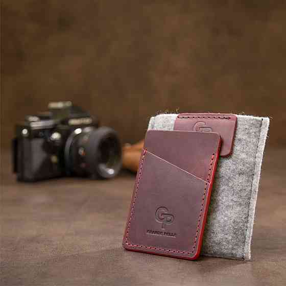 Винтажный кожаный картхолдер Бордовый (GRANDE PELLE) Киев