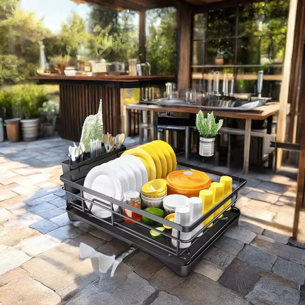 Чорна металева сушка для посуду на стільниці з піддоном для води Кам'янець-Подільський - фото 4