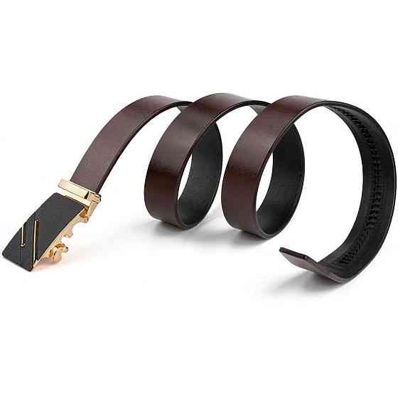 Ремень мужской с золотистой пряжкой и черной вставкой Коричневый (Vintage) Киев