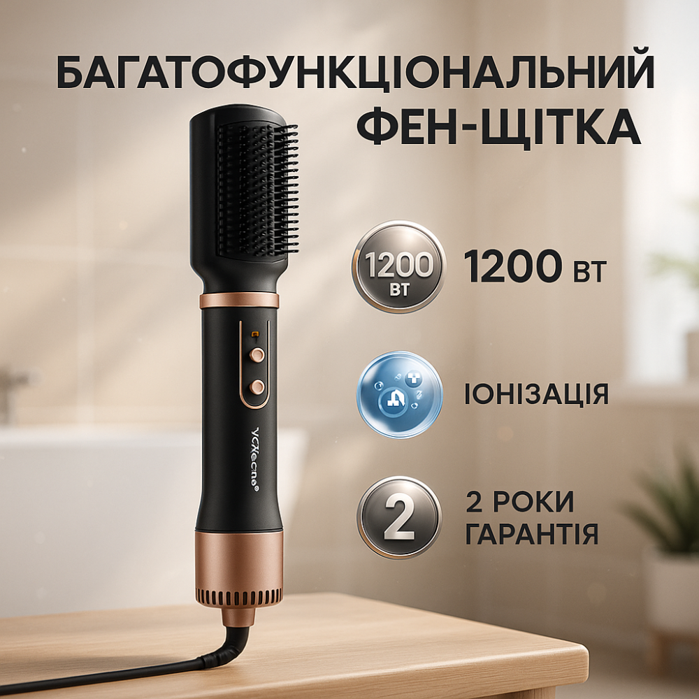 Фен для волосся 2 режими температури ViLgrand VHD-1225BR 1200Вт, Мультистайлер з насадками JU-89 Львів - фото 2