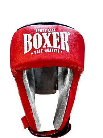 Шолом боксерський відкритий з посиленим захистом верхівки шкіра BOXER 2032 М-XL Вишневе - фото 1