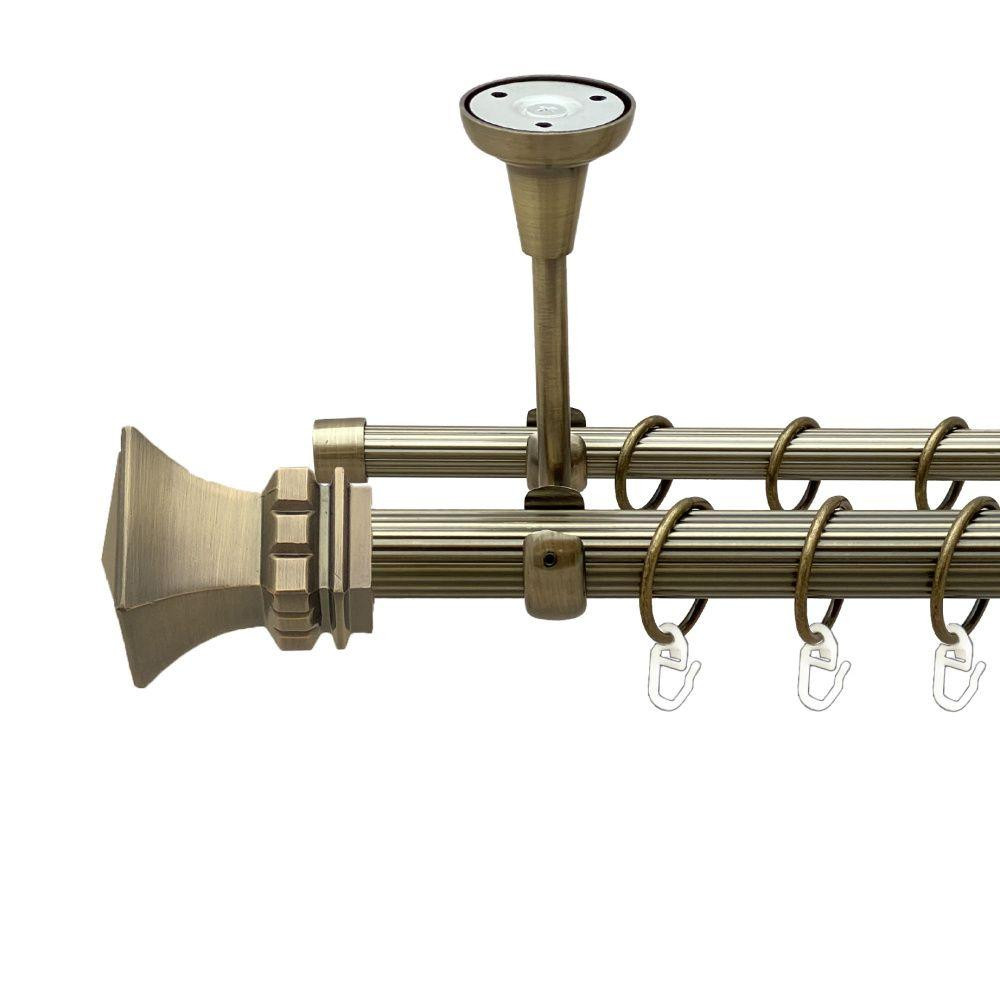 Карниз Orvit Емпорія металевий дворядний відкритий до стелі рифлена труба кільце металеве Антик 25\16 мм 160 см (00-00018729) Львів - фото 1