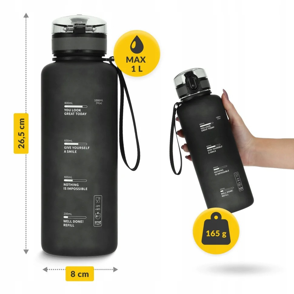 Пляшка для води спортивна 4FIZJO P-5905973403788, 1000 мл, чорний Вінниця - фото 4