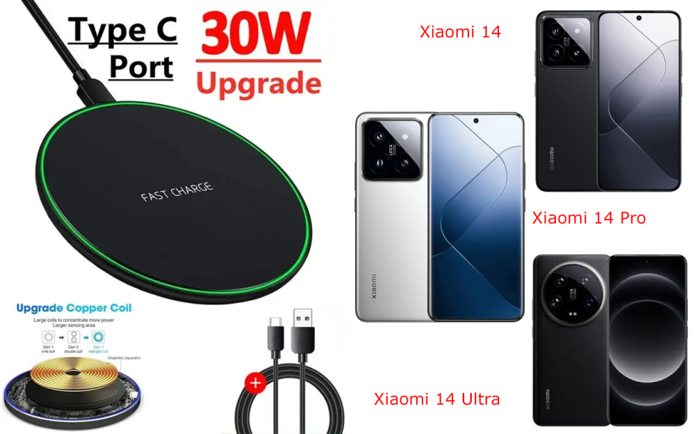 Бездротовий зарядний пристрій 30W для Xiaomi 14, 14 Pro, 14 Ultra Київ - фото 1