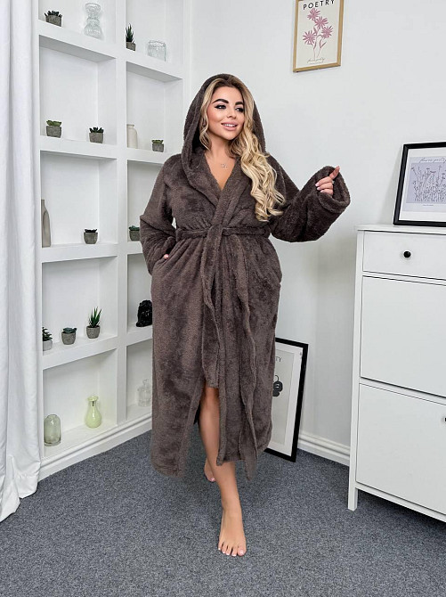 Жіночий теплий домашній махровий халат двостороння махра Шоколад, 48/52 Одеса - фото 6