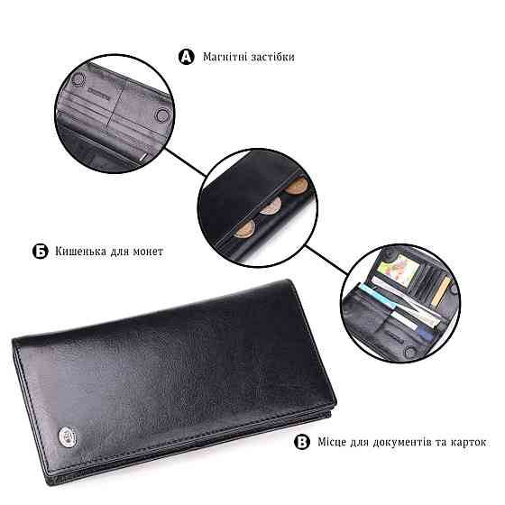 Надежный мужской бумажник из натуральной гладкой кожи в два сложения ST Leather 19414 Черный Киев