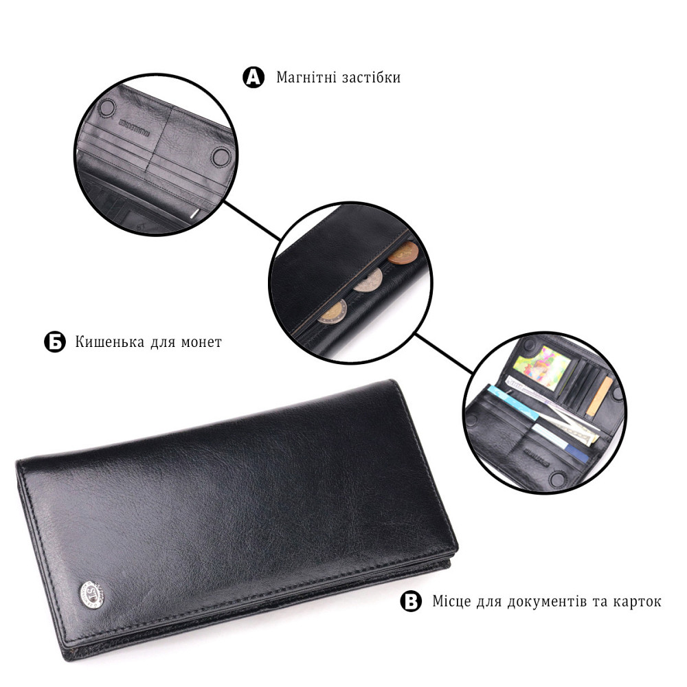 Надежный мужской бумажник из натуральной гладкой кожи в два сложения ST Leather 19414 Черный Киев - изображение 4