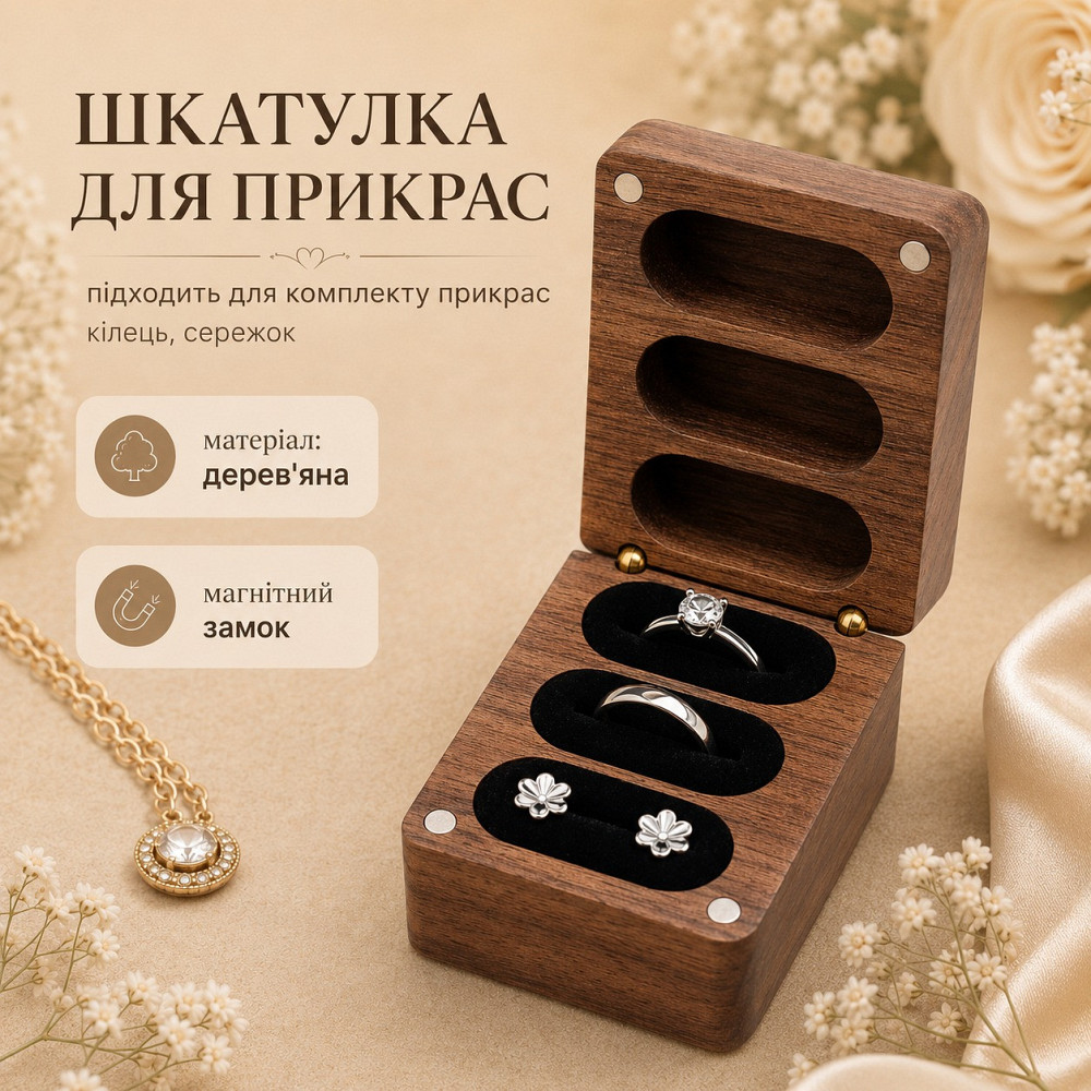 Шкатулка для колец деревянная,коробка для хранения комплектов колец ,сережек ,запонок,футляр для обручальных колец Каменец-Подольский - изображение 7