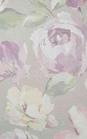Обои виниловые на флизелине Grandeco Universe 5 цветы пионы крупные яркие сиреневые на сером Київ
