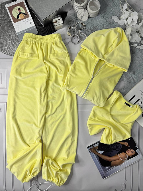 Женский стильный повседневный плюшевый костюм тройка Желтый, 42/44 Одесса - изображение 5