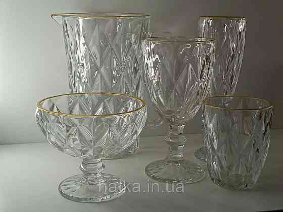 Набір келихів OLens «Золотий смарагд» 325 мл 6 шт. прозоре товсте скло для дому та ресторанів Київ