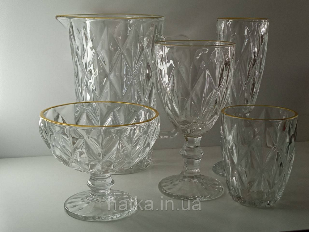 Набір келихів OLens «Золотий смарагд» 325 мл 6 шт. прозоре товсте скло для дому та ресторанів Київ - фото 3