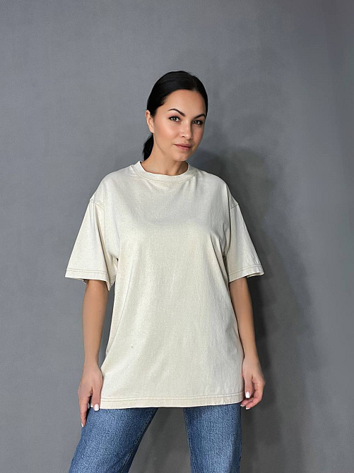 Футболка жіноча A-N 48020 базова оверсайз подовжена вільний крій варена тай дай one size, бежевий, one size Київ - фото 12
