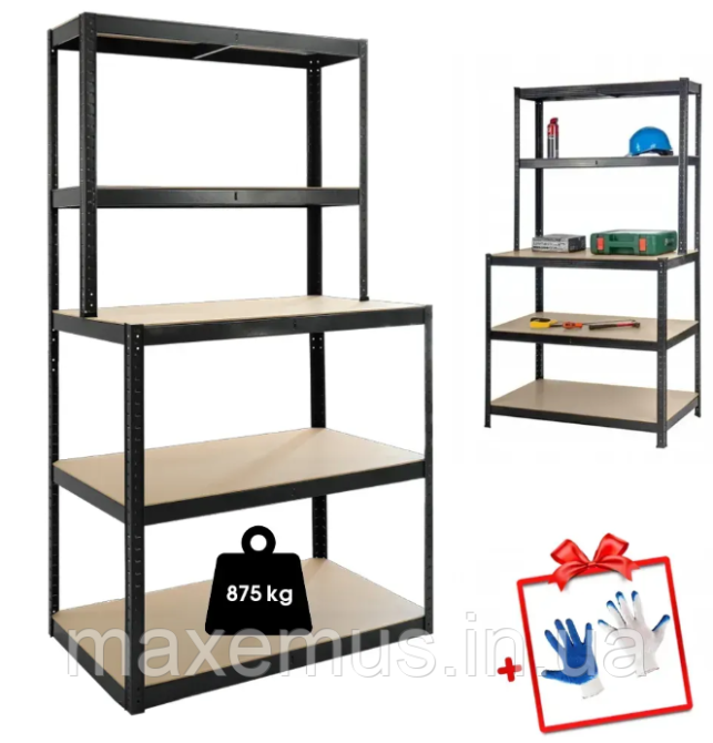 Металлический стеллаж-верстак Siker SP106030C Черный (180х100х60/30 см 5 полок) нагрузки до 875 кг Мостиська - фото 9