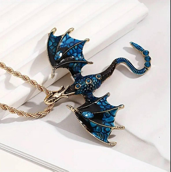 Подвеска с драконом на цепочке – античное золото с кристаллами, фантазийное украшение Киев - изображение 1