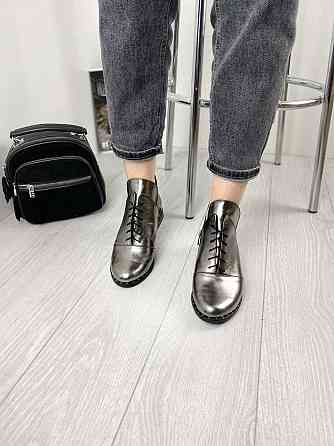 Жіночі черевики срібні з натуральної шкіри демісезонні весна-осінь р. 36, 39 (БТ/02 1234) / Чер Коломия