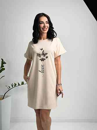 Літня сукня міні з принтом "Glide" оптом та по дропшипінгу | Норма і батал Бежевий, 50-52 Київ