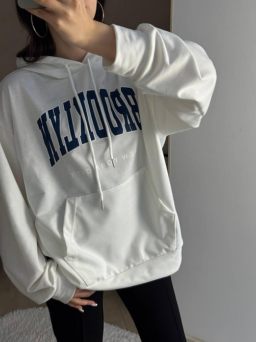 Жіноча повсякденна оверсайз худі з накатом турецька двонитка Молочний Одеса - фото 2